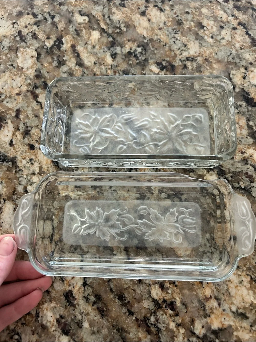 Fancy Floral-Pressed Glass Butter Dish Set - Clear